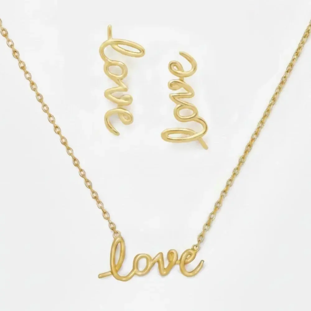 NWT Kate Spade Say Yes Love Gold Pendant Necklace KI174 & Stud Earring KI173 Set